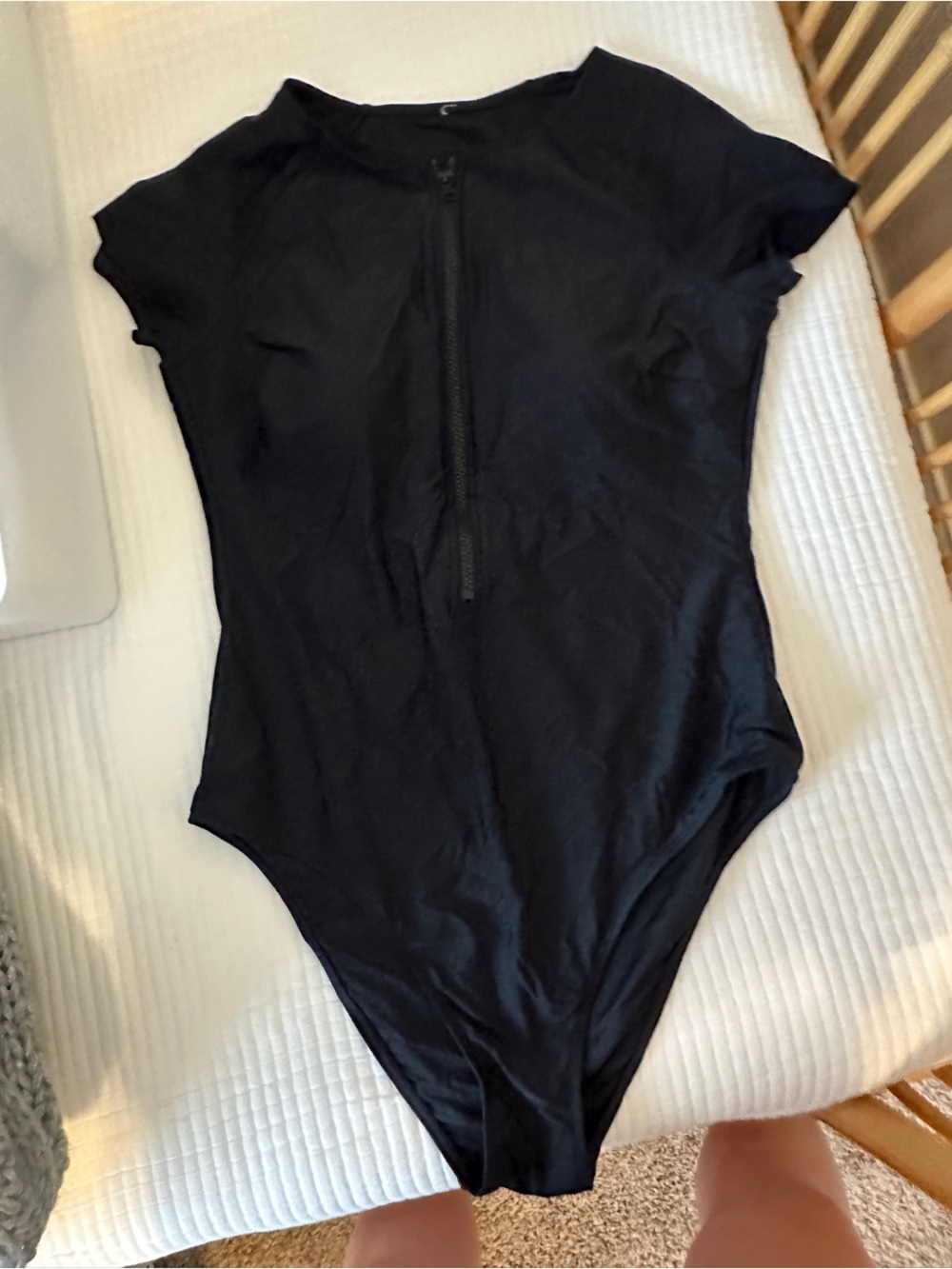 Target Black Short-Sleeve One-Piece Swimsuit with Front Zip